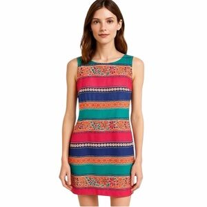 Vtg Talbots Womens Size 10 Y2K Floral Stripe Shift Dress Retro Coastal